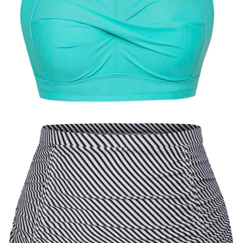 Blue and white striped bikini